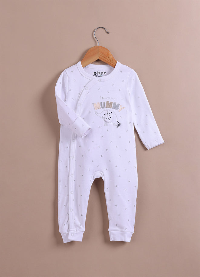 Le Pur Unisex Baby Sleepsuit Set of 2 | Biocool Cotton Newborn Clothes | Infant Rompers with Elephant & “Love You Mummy” Print - LE PUR!